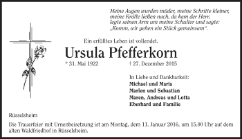 Traueranzeige von Ursula Pfefferkorn von trauer.echo-online.de