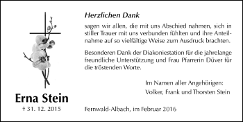 Traueranzeige von Erna Stein von  Gießener Anzeiger