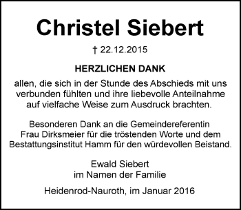 Traueranzeige von Christine Siebert von  WK-UTA/Aar-Bote