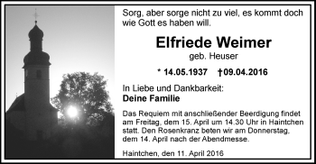 Traueranzeige von Elfriede Weimer von  Camberger Anzeiger