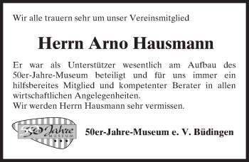 Traueranzeige von Arno Hausmann von  Kreisanzeiger