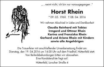 Traueranzeige von Horst Rhein von  Bürstädter Zeitung