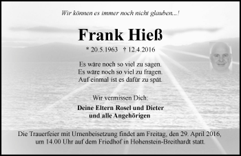 Traueranzeige von Frank Hieß von  Wiesbaden komplett