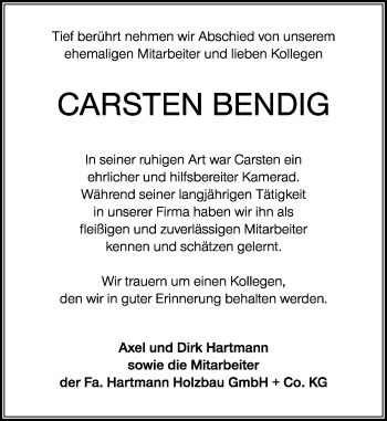 Traueranzeige von Carsten Bendig von VRM Trauer