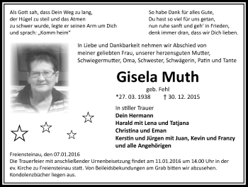 Traueranzeige von Gisela Muth von VRM Trauer
