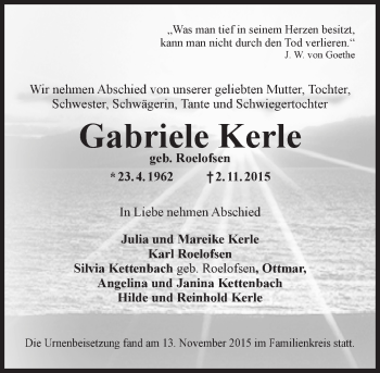 Traueranzeige von Gabriele Kerle von  Landskrone Traueranzeige von Gabriele Kerle von  Landskrone