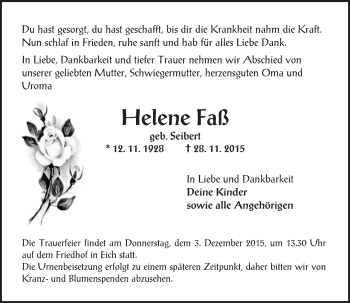 Traueranzeige von Helene Faß von  Wormser Zeitung