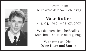 Traueranzeige von Mike Rotter von  Allgemeine Zeitung Mainz