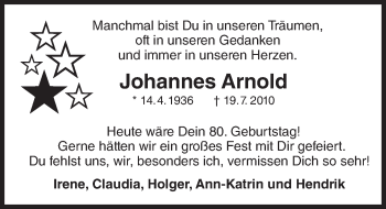 Traueranzeige von Johannes Arnold von  Allgemeine Zeitung Mainz