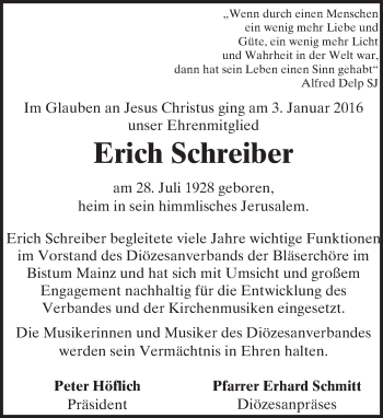 Traueranzeige von Erich Schreiber von trauer.rmp.de