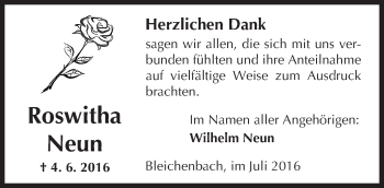 Traueranzeige von Roswitha Neun von  Kreisanzeiger