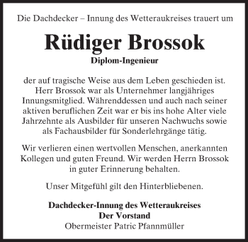 Traueranzeige von Rüdiger Brossok von  Kreisanzeiger