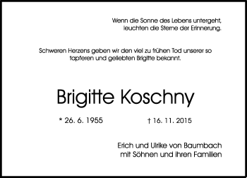 Traueranzeige von Brigitte Koschny von  Allgemeine  Zeitung Ingelheim-Bingen