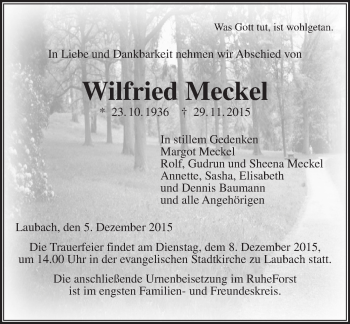 Traueranzeige von Wilfried Meckel von  Gießener Anzeiger