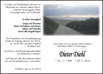 Traueranzeige von Dieter Diehl von  Gießener Anzeiger