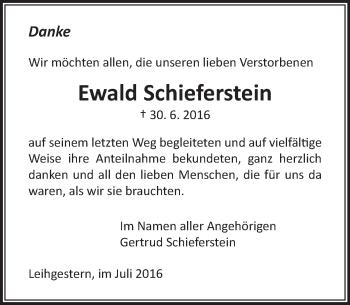 Traueranzeige von Ewald Schieferstein von  Gießener Anzeiger