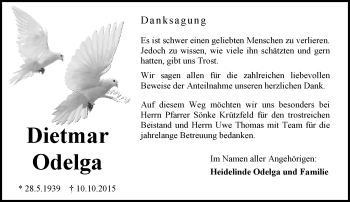 Traueranzeige von Dietmar Odelga von  Allgemeine Zeitung Mainz