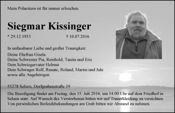 Traueranzeige von Siegmar Kissinger von Trauerportal Rhein Main Presse