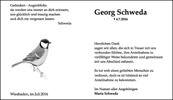 Traueranzeige von Georg Schweda von Trauerportal Rhein Main Presse