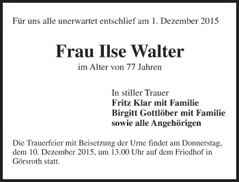 Traueranzeige von Ilse Walter von  Idsteiner Zeitung