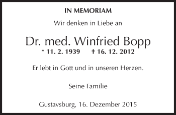 Traueranzeige von Winfried Bopp von  Allgemeine Zeitung Mainz