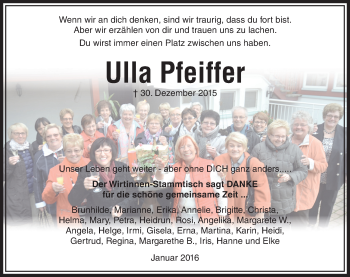Traueranzeige von Ulla Pfeiffer von VRM Trauer