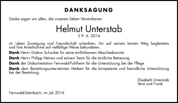 Traueranzeige von Helmut Unterstab von  Gießener Anzeiger