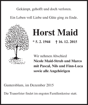 Traueranzeige von Horst Maid von  Landskrone