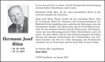 Traueranzeige von Hermann Josef Blüm von  Wormser Zeitung