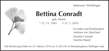 Traueranzeige von Bettina Conradt von  Kreisanzeiger