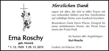 Traueranzeige von Erna Roschy von  Sonntags Anzeiger
