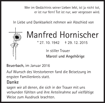 Traueranzeige von Manfred Hornischer von  Camberger Anzeiger