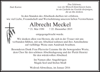 Traueranzeige von Albrecht Meckel von  Usinger Anzeiger
