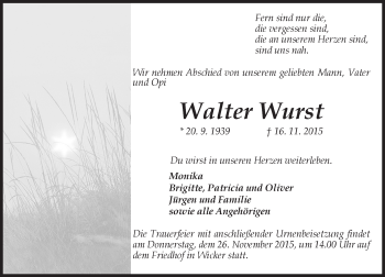 Traueranzeige von Walter Wurst von  Mainspitze