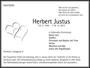 Traueranzeige von Herbert Justus von VRM Trauer