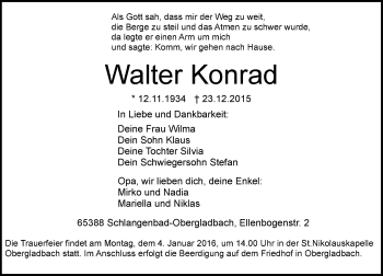 Traueranzeige von Walter Konrad von  WK-UTA/Aar-Bote