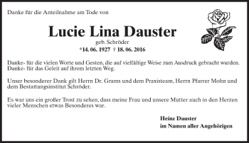 Traueranzeige von Lucie Lina Dauster von Trauerportal Rhein Main Presse