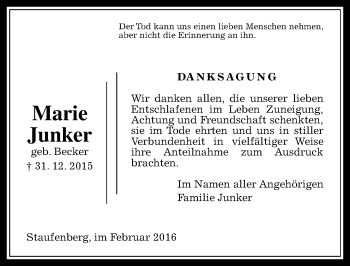 Traueranzeige von Marie Junker von  Gießener Anzeiger