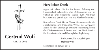 Traueranzeige von Gertrud Wolf von  Sonntags Anzeiger
