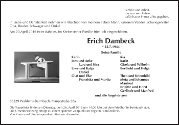 Traueranzeige von Erich Dambeck von  Idsteiner Zeitung