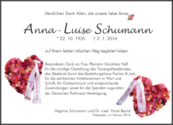 Traueranzeige von Anna-Luise Schumann von  Wiesbaden komplett