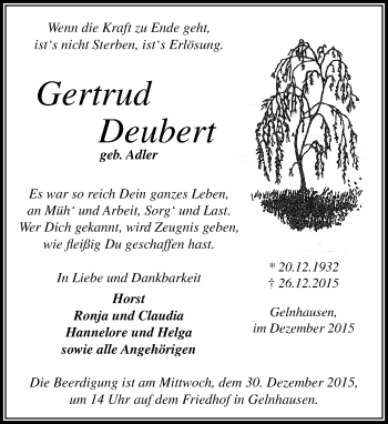 Traueranzeige von Gertrud Deubert von  Gelnhäuser Tageblatt