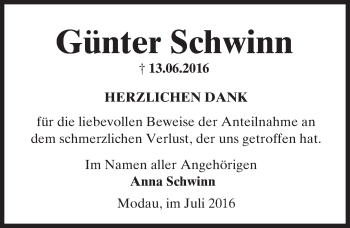 Traueranzeige von Günter Schwinn von Trauerportal Echo Online