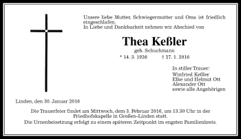 Traueranzeige von Thea Keßler von  Gießener Anzeiger