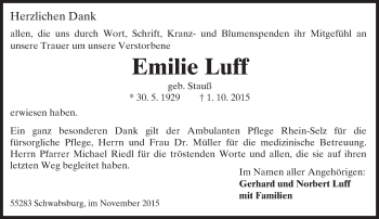 Traueranzeige von Emilie Luff von  Landskrone