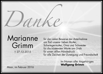 Traueranzeige von Marianne Grimm von  OK Oberhessen Kurier