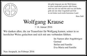 Traueranzeige von Wolfgang Krause von  Usinger Anzeiger