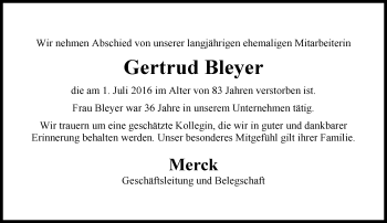 Traueranzeige von Gertrud Bleyer von Trauerportal Echo Online