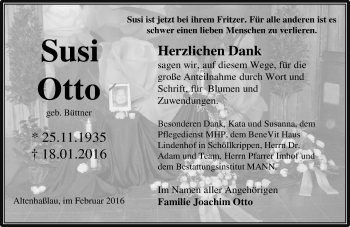 Traueranzeige von Susi Otto von  GT am Sonntag
