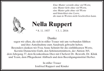 Traueranzeige von Nella Ruppert von  Camberger Anzeiger